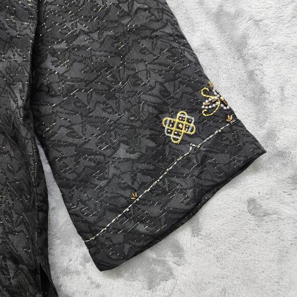 Vintage Graff Beaded Embroidered Tie Rope Belted Tunic Top Size L Black Gold - Picture 5 of 12